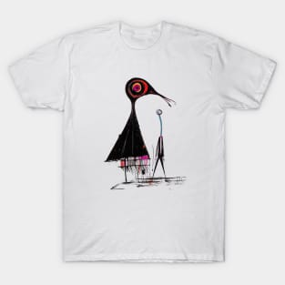 Whimsical Harmony: A Colorful Caricature Painting of a Black Bird with Abstract Design T-Shirt
